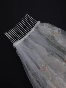 1pc Summer Style Colorful Flower Embroidery Elegant Mid-Length Wedding Veil Fall Clothes For Women - Multicolor - View 7