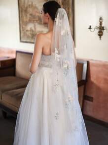 1pc Summer Style Colorful Flower Embroidery Elegant Mid-Length Wedding Veil Fall Clothes For Women - Multicolor - View 3