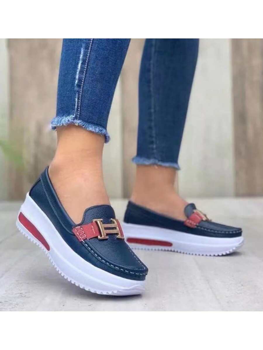 Zapatos Casuales De Plataforma Para Caminar Para Mujer - Azul Marino - Ver 1