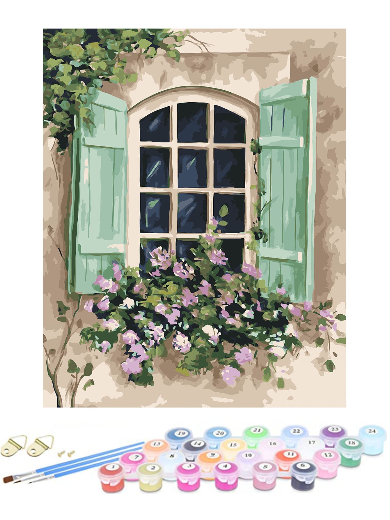 8pcs Diy Digital Painting Without Frame, Window And Flowers Design, Hand Painted Coloring - Multicolor - View 1