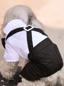 1 件黑白 2 合 1 宠物衬衫套装和四脚裤，适合猫狗，所有季节 - 黑與白 - 查看 2