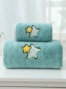 1入組加厚創意珊瑚絨海洋世界海星刺繡波浪圖案吸水懸掛毛巾/浴巾 - 綠色 - 查看 1