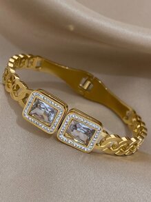 件裝大號氧化鋯不銹鋼手鍊女士豪華袖口手鍊開口派對珠寶禮物