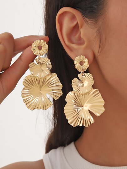 طقم أقراط البتلة الكبيرة 2 قطعة بنمط ريترو هندسي مطفي للارتداء اليومي للنساء