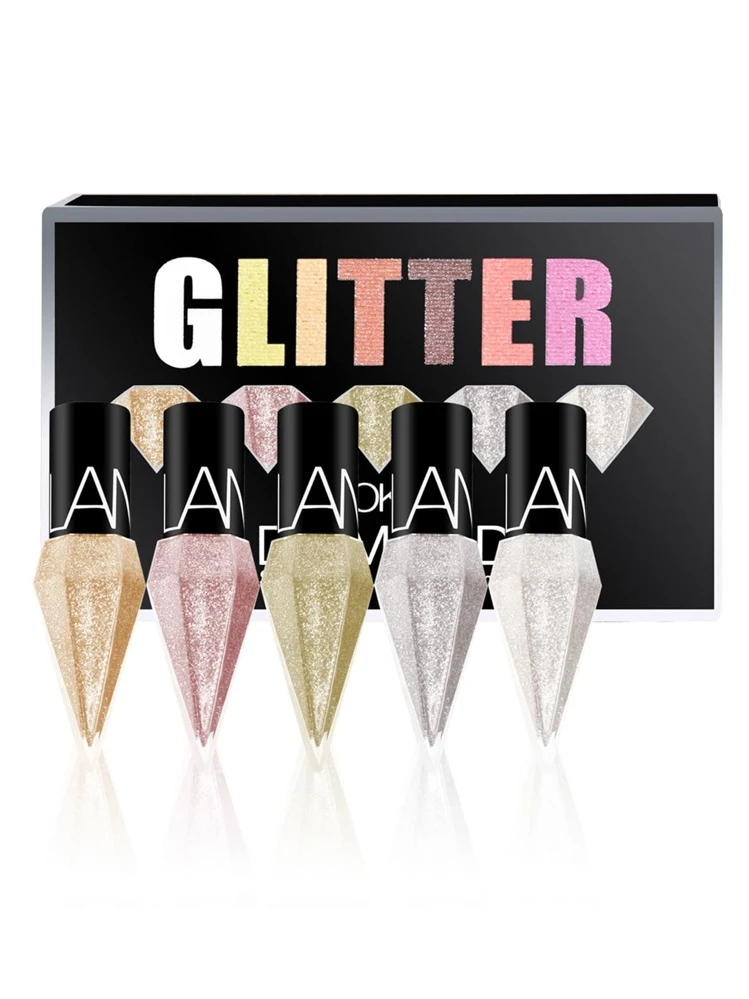 5 قطع مجموعة من الآيلاينر المرصع بالراين ستون والترتر المقاوم للماء بألوان الفضي والذهب الوردي، ظلال عيون Y2K مستحضرات تجميل - متعدد الألوان - مشاهدة 9