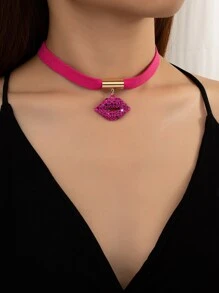 A V-Shaped Multi-Color Fashion Necklace, Beautiful Planet Petals, Rhinestone Lips Pendant, Black Small Flower Alloy Daily Wear Necklace - Multicolor - View 13