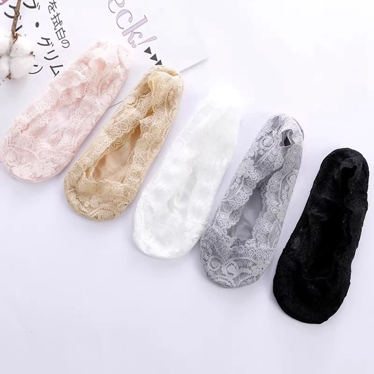 5pairs Ladies' Sexy Lace Ankle Socks, No Show Socks - Multicolor - View 1