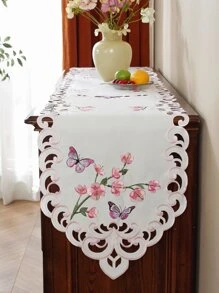 100% Polyester Fabric Delicate Embroidered Hollow-Out Crafted Kitchen/Dining Table Runner, Pink, Home Decor, Holiday Decor, Indoor/Outdoor, Party/Wedding, 1pc - Multicolor - View 4