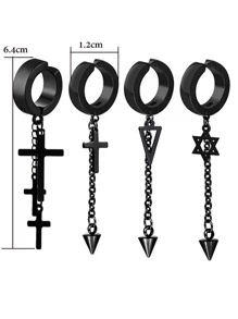 4 Thép Không Gỉ Chụp Tai Chéo Tòn Ten Bông Tai Nam Nữ Punk Đen Không Xỏ Giả Bông Tai - màu đen - Xem 6