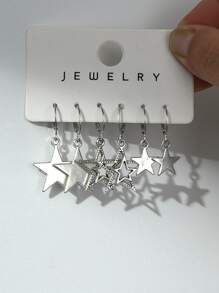 3 对空心星星、太阳、月亮形状金属情侣耳环，适合女性日常佩戴 - 銀色 - 查看 12