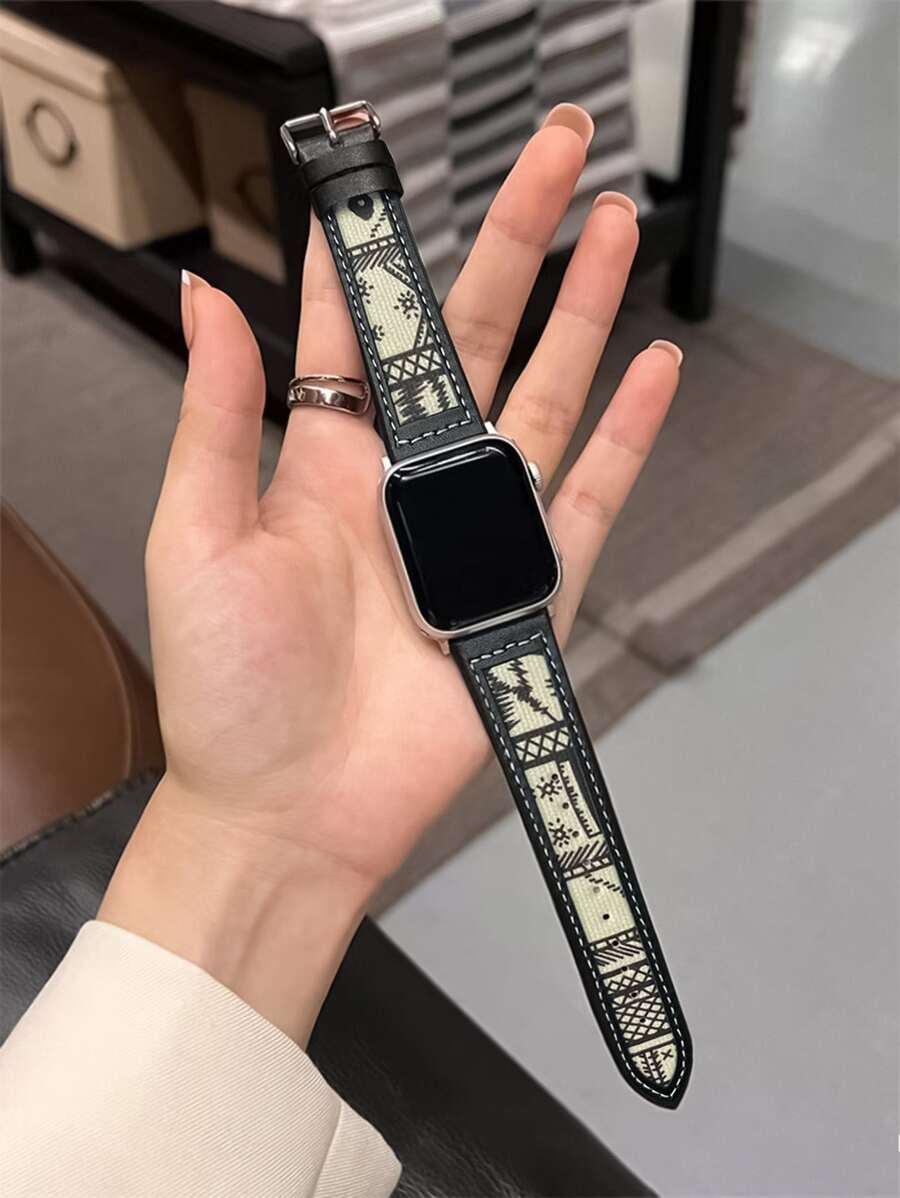 Geometric Print PU Watchband Compatible With Apple Watch - Multicolor - View 1