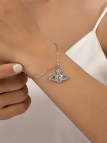 1 st. dekorativt kedjearmband med pärlstjärnor för kvinnor, expanderbart metallpärlarmband, lämpligt för vardagsbruk och högtider som present - Silver - Visa 12