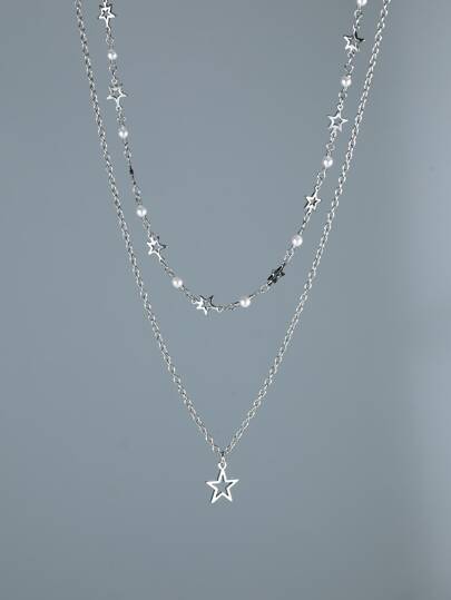 1pc Men's Metallic Chain Star Pendant Multi-layered Necklace