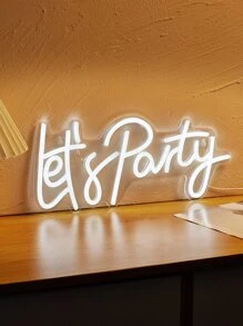 CHI-BUY 1个“派对狂欢”LED霓虹灯，USB供电，适用于卧室、家居、婚礼派对装饰 - 白色 - 查看 1