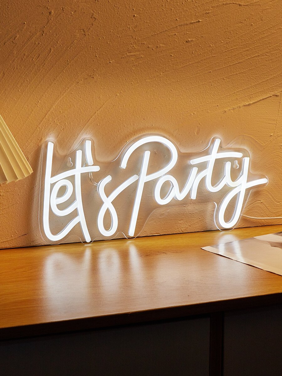 CHI-BUY 1个“派对狂欢”LED霓虹灯，USB供电，适用于卧室、家居、婚礼派对装饰 - 白色 - 查看 1