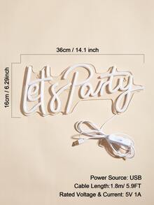 CHI-BUY 1个“派对狂欢”LED霓虹灯，USB供电，适用于卧室、家居、婚礼派对装饰 - 白色 - 查看 6