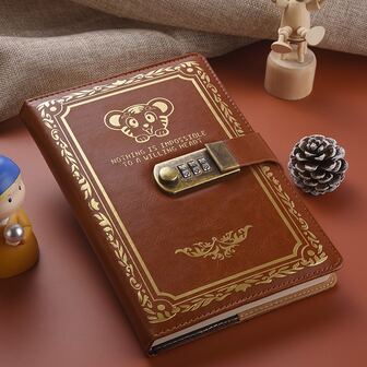 1入組可愛老虎設計筆記本帶密碼鎖