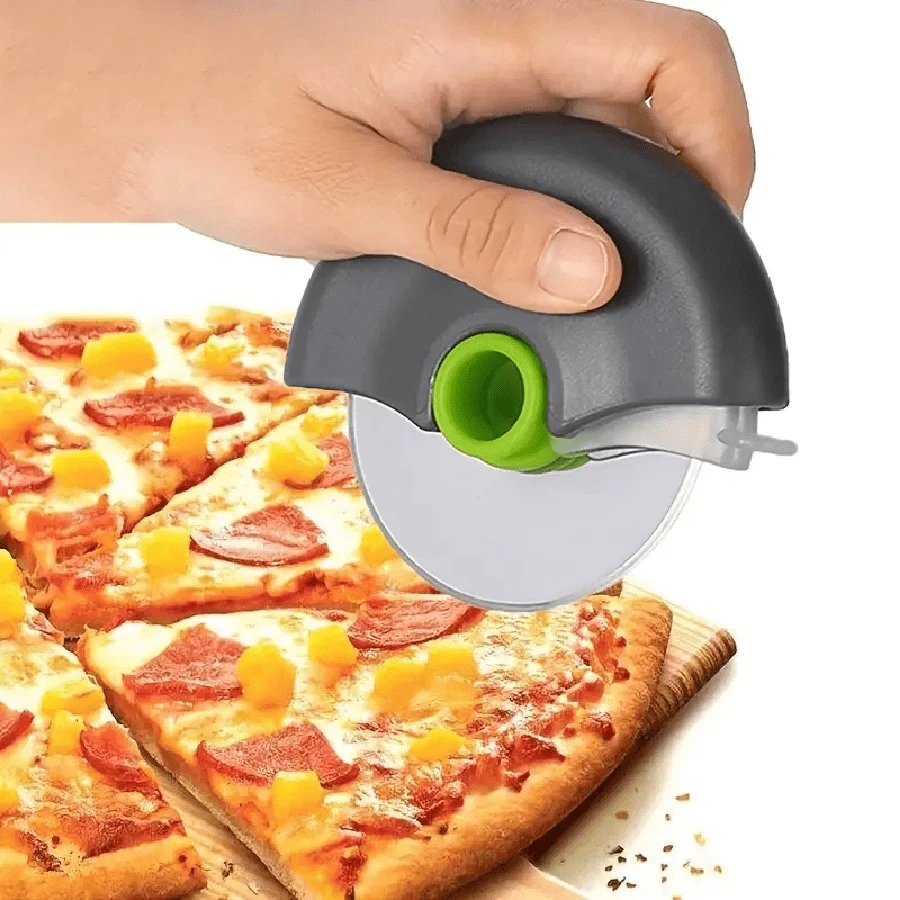 1 pieza Cortador de pizza de acero inoxidable con cubierta para la cuchilla - Verde - Ver 1