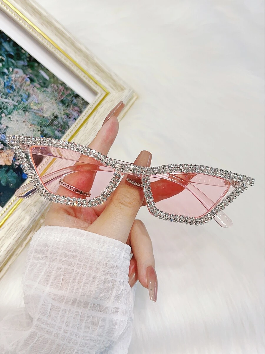 1 chiếc kính thời trang lễ hội âm nhạc Y2K đính đá hình tam giác cổ điển, kính trang trí tiệc Gala Châu Âu & Mỹ cho kỳ nghỉ bãi biển mùa hè, ngoài trời, du lịch - Hồng - Xem 1