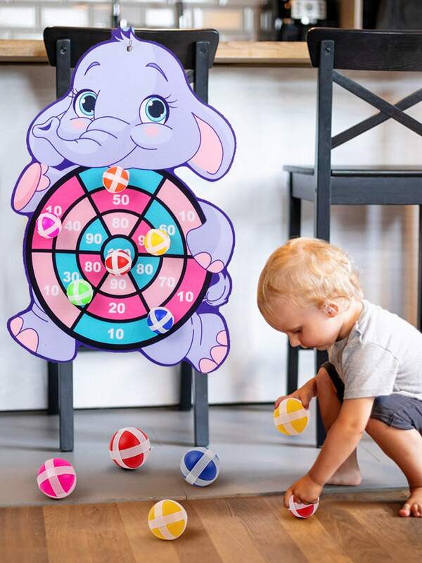 1pc Cartoon Animal Themed Dart Board With Random Color Sticky Balls, Educational Toy For Kids And Family Fun