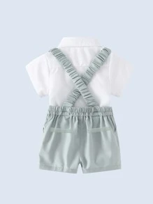 BOARNSEORL 2 件套男婴绅士服装套装，有领短袖衬衫配领结和吊带短裤，时尚精致，适合生日派对、婚礼、正式场合 - 彩色 - 查看 1