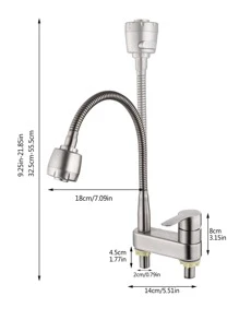 1 件可旋轉雙孔浴室水槽水龍頭,附冷熱水混合器、廚房水龍頭、洗臉盆龍頭、盥洗室 - 香檳色 - 查看 3