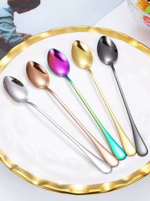 2/4/6/12pcs Stainless Steel Long Handle Ice Scoop, Mixing Spoon, Bartender Spoon, Suitable For Home, Cafe, Bar, Party Christmas Gift,School Supplies - Silver - View 4
