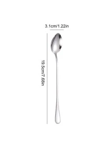 2/4/6/12pcs Stainless Steel Long Handle Ice Scoop, Mixing Spoon, Bartender Spoon, Suitable For Home, Cafe, Bar, Party Christmas Gift,School Supplies - Silver - View 3