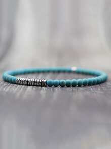 Men's Bohemian Style Dual-Color Beaded Bracelet, Daily Decorative Accessory, Fashionable Punk Style, Create Look - Blue - View 1