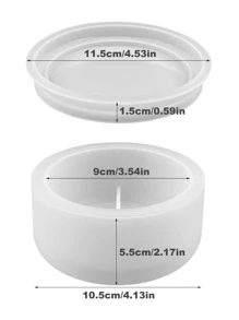 自制圆形硅胶容器模具带盖用于制作花盆、水泥、石膏工艺品 - 白色 - 查看 2