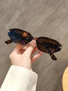 1 pereche de ochelari cu rame geometrice cu imprimeu leopard, cu temple decorative pentru femei