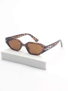 1 pereche de ochelari cu rame geometrice cu imprimeu leopard, cu temple decorative pentru femei