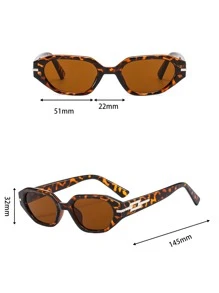 1 pereche de ochelari cu rame geometrice cu imprimeu leopard, cu temple decorative pentru femei