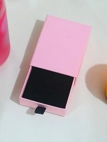 1pc Solid Color Pink Jewelry Box With Drawer For Earrings, Rings, Necklaces, Bracelets And Other Accessories Storage