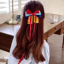 1pc Cute Children Princess Bow Ribbon Hair Clip Hair Accessories, Back To School Gift For Girls - Multicolor - View 3