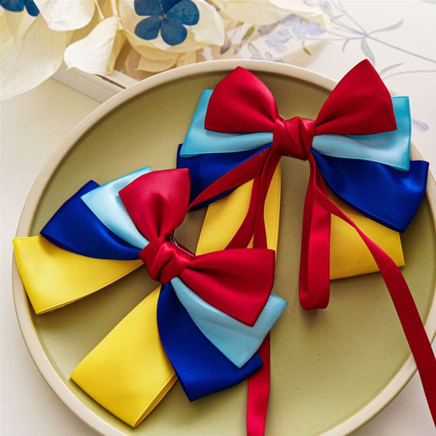 1pc Cute Children Princess Bow Ribbon Hair Clip Hair Accessories, Back To School Gift For Girls - Multicolor - View 1
