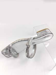 Fashion Rhinestone Embellished Hollow Out Flat Heel Beach Sandals For Women, Plus Size - Silver - View 2
