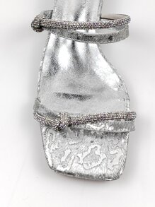 Fashion Rhinestone Embellished Hollow Out Flat Heel Beach Sandals For Women, Plus Size - Silver - View 6