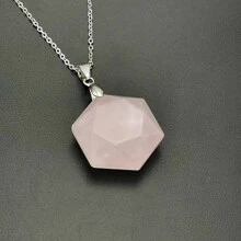 正品天然石六角形項鍊治療水晶吊墜，可調節天然寶石項鍊靈氣石英首飾男士女士 - 杏色 - 查看 2