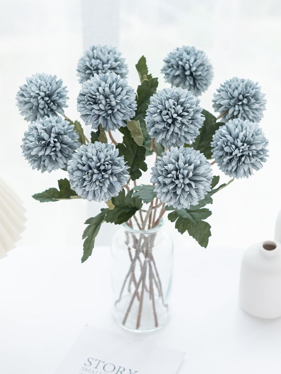 1/2/5/12PCS仿真球菊花绣花球婚礼装饰家居花瓶摆件餐厅客厅卧室床头插花新娘手捧花腕花胸花材料生日派对装饰材料新年情人节礼物秋季装饰秋季 - 霧霾藍 - 查看 1