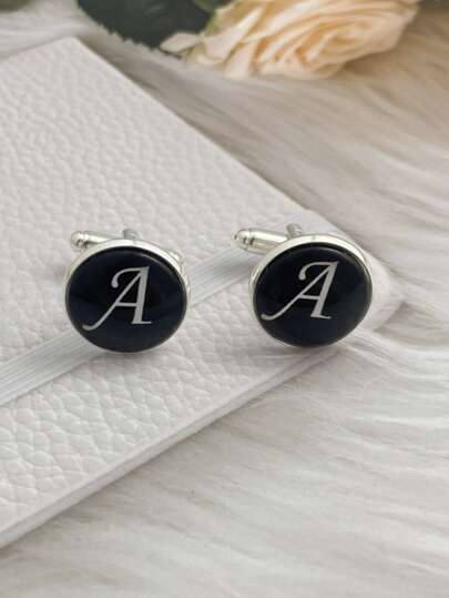 1對男士字母圖案袖扣銅彩色