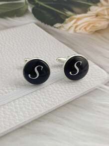 1Pair Men Letter Graphic Cufflinks Copper Multicolor - Multicolor - View 5