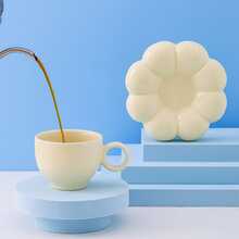 创意个性化马卡龙色向日葵造型陶瓷咖啡杯碟套装，适合作为生日和结婚礼物 - 彩色 - 查看 5