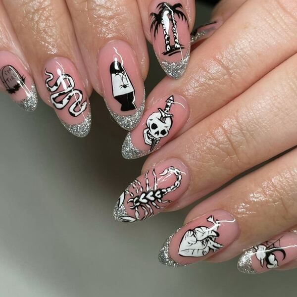24pcs Skull Pattern Fake Nail Kit