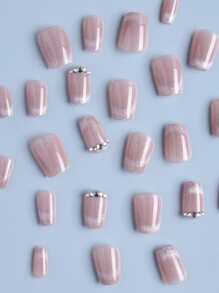 24 miếng dán móng tay hình mắt mèo màu hồng nude đính pha lê giúp tôn lên phong cách thời trang của bạn, móng giả ngắn hình quan tài phủ kín toàn bộ móng, dụng cụ làm móng. - Nhiều màu - Xem 3