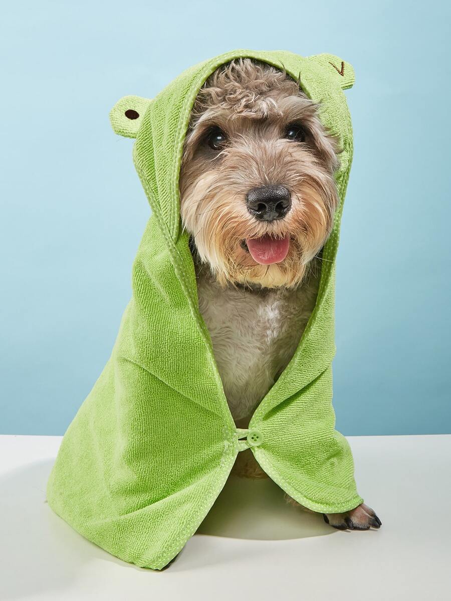 1pc Cartoon Animal Shaped Chenille Bathrobe For Pet, Absorbent After Bathing