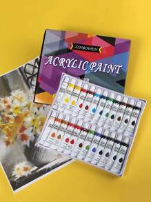 1 Bộ 12Ml Bộ Sơn Acrylic Cho Tác Phẩm Nghệ Thuật, Tranh Treo Tường, Chống Thấm Nước Và Bền Đẹp, 24 Màu - Nhiều màu - Xem 1