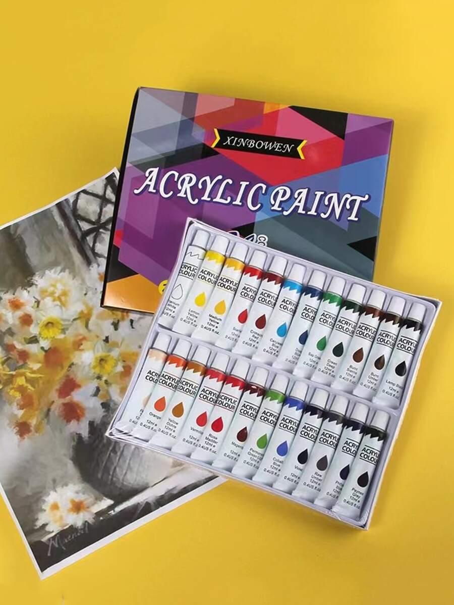 1 Bộ 12Ml Bộ Sơn Acrylic Cho Tác Phẩm Nghệ Thuật, Tranh Treo Tường, Chống Thấm Nước Và Bền Đẹp, 24 Màu - Nhiều màu - Xem 1