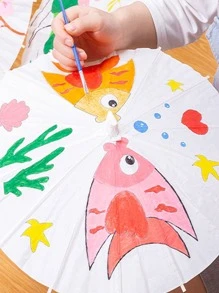 1入組白色婚禮紙陽傘新娘傘兒童DIY繪畫紙工藝品 - 白色 - 查看 8