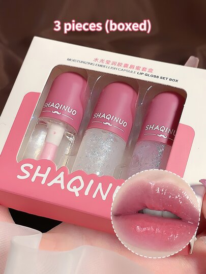 SHAQINUO Kit de vernis à lèvres brillant à l'eau, 3 pièces, baume à lèvres hydratant longue durée, réparateur de lignes à lèvres, tasse antiadhésive, ensemble d'apprêt à lèvres Y2K